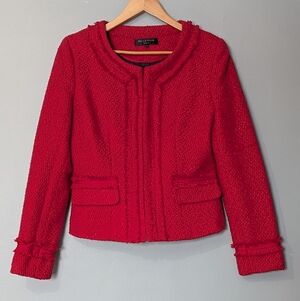 Della Spiga Italy Red Bouclé Jacket Women’s Chanel-style Cropped Blazer